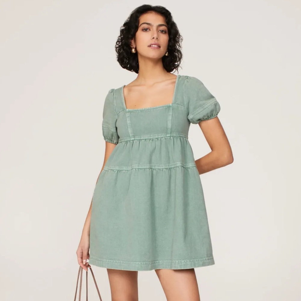 Louna Green Denim Mini Dress in Size Small